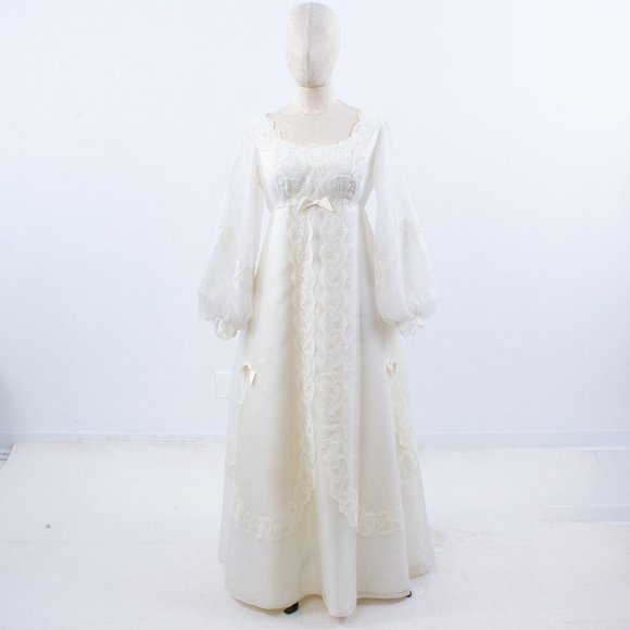 Wedding Dress Vintage 70s 6 Boho Long Sleeve Full Princess Bridal Gown I… - Picture 14 of 14